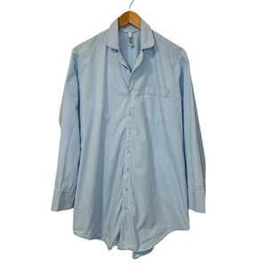 SKIMS Cotton Poplin Sleep Shirt Dress Sz Blue XS Oversized Long Sleeve Button Up